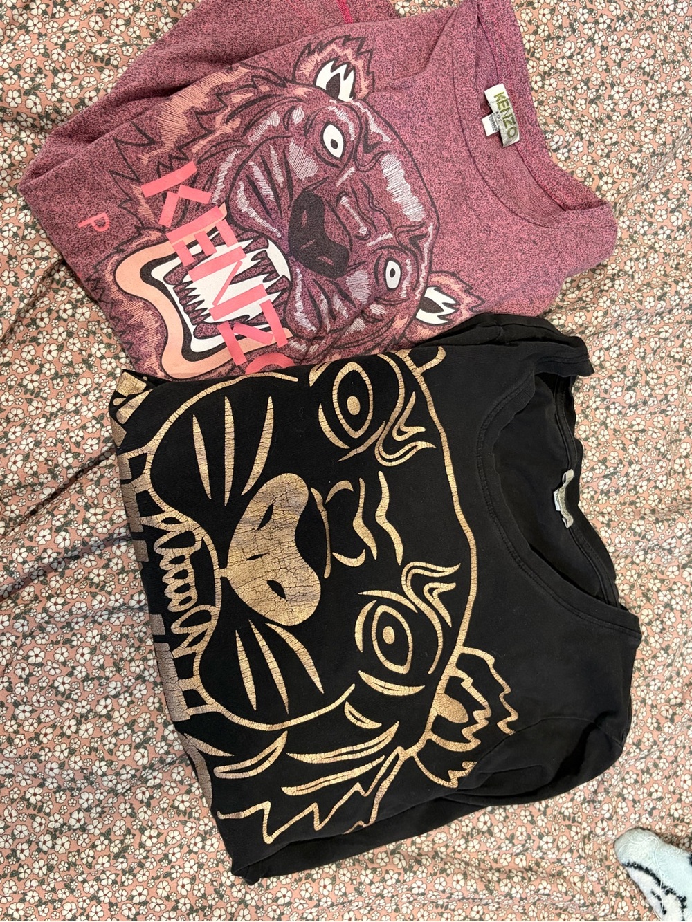 Kenzo Kids Pink & Black Tiger Graphic Sweatshirts. Lot of two.